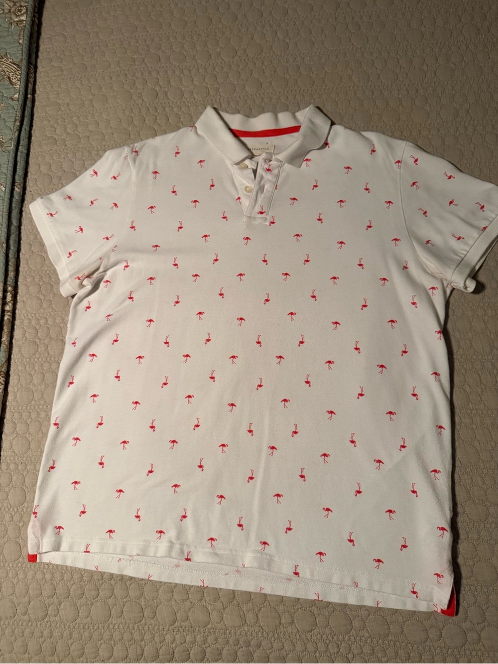 Aeropostale White Polo with Small Pink Flamingo Print